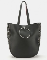 New Look Faux Snake Panel Ring Front Tote Black Photo