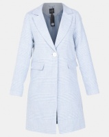 New Look Houndstooth Check Print Longline Coat Pale Blue Photo