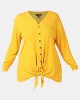 New Look Curves Button Tie Front Top Yellow Photo