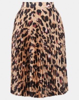 New Look Curves Brown Leopard Print Pleated Satin Midi Skirt Photo