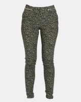 New Look Animal Print Zip Trim Slim Leg Trousers Khaki Photo