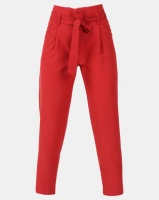 New Look Tie Paperbag Waist Trousers Dark Red Photo