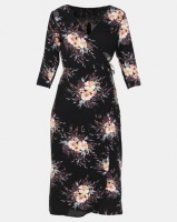 Brave Soul Mid Sleeve Tie Side Maxi Dress Black Floral Print Photo