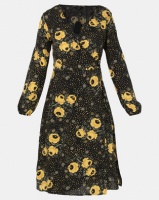 Brave Soul Long Sleeve Dress Black Marigold Print Photo