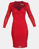 City Goddess London Long Sleeve Crossover Midi Dress Red Photo