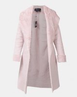 London Hub Fashion Shawl Collar Faux Suede Longline Coat Pink Photo