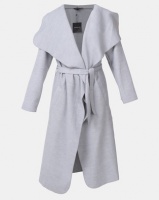 London Hub Fashion Shawl Collar Self Belt Maxi Coat Grey Photo