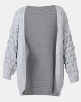 London Hub Fashion Basket Weave Mid Length Cardigan Grey Photo
