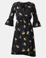 London Hub Fashion Floral Lace Detail Wrap Maxi Dress Black Photo