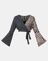 London Hub Fashion Contrast Leopard Spot Wrap Crop Top Multi Photo