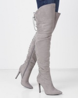 London Hub Fashion Pointy Over the Knee Boots Grey Photo