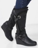 London Hub Fashion Belted Wedge Boots Black Photo