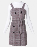 Utopia Check Pinafore With Poloneck Brown Photo