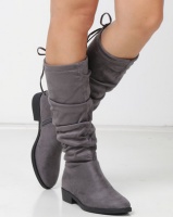 New Look Suedette Slouchy Knee High Boots Mid Grey Photo