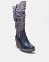 Bronx Women Violeta Wedge Heel Long Boots Navy Photo