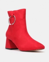 Public Desire BFF Heeled Ankle Boots Blush Red Faux Suede Photo
