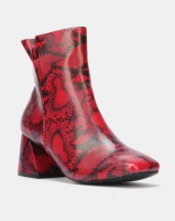Public Desire BFF Heeled Ankle Boots Red and Black Snake PU Photo