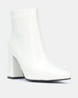 Public Desire Hollie Heeled Ankle Boots White Patent Croc Photo