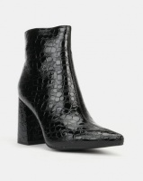 Public Desire Hollie Heeled Ankle Boots Patent Croc Black Photo