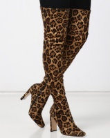 Public Desire Pernille Heeled Over the Knee Boots Leopard Faux Suede Photo
