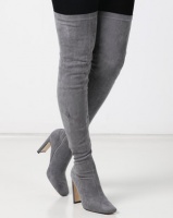 Public Desire Pernille Heeled Over the Knee Boots Grey Faux Suede Photo