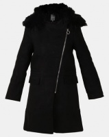 Utopia Melton Coat With Faux Fur Trim Black Photo