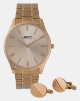 Lanco Gents Watch Sunray Dial Gold Band and Cufflings Gold Photo