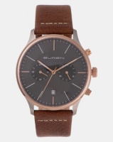 Buren Design Gents Leather Strap Watch Rose Gold-Plated/Brown Photo
