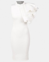 Fred Tsuya Scuba Ruffle Shoulder Dress White Photo