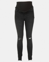 New Look Maternity Ripped Knee Over Bump Skinny Jeans Black Photo