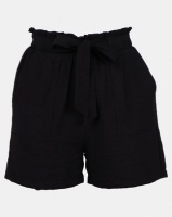 New Look Twill Paperbag Shorts Black Photo