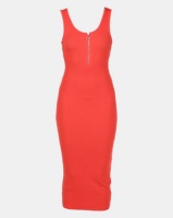 New Look Red Ribbed Zip Front Midi Bodycon Dress Photo