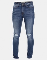 New Look Bert Busted Knee Skinny Jeans Mid Blue Photo