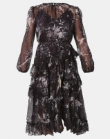 Fred Tsuya Black Chiffon Floral Dress Photo