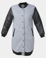 Utopia Longer Length Baseball Jacket With PU Sleeves Grey Melange Photo