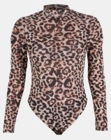 Brave Soul Long Sleeve Mesh Bodysuit Leopard Print Photo