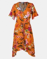 Lila Rose Print Button Up Midi Dress Orange Photo