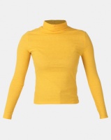 Legit Long Sleeve Rib Fitted Poloneck Top Mustard Photo
