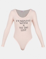 Legit Long Sleeve Femme Slogan Bodysuit Light Pink Photo