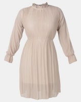 Utopia Pleated Flare Dress With 3/4 Sleeves Beige Photo