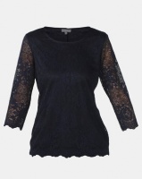 Queenspark Stretch Lace Core Knit Top Navy Photo