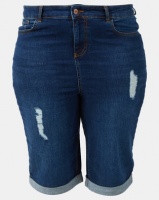 New Look Plus Ripped Knee Length Denim Shorts Blue Photo