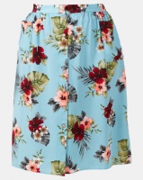 New Look Plus Floral Button Up Midi Skirt Blue Photo