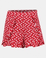 New Look Ditsy Floral Frill Shorts Red Photo