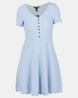 New Look Ribbed Button Up Skater Dress Pale Blue Photo