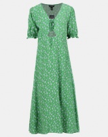 New Look Ditsy Floral Lace Up Midi Dress Green Photo
