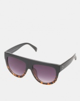 New Look Tinted Faux Tortoiseshell Flat Top Sunglasses Black Photo