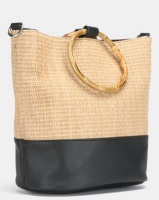 New Look Straw Effect Bamboo Handle Bag Stone Photo