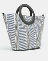 New Look Woven Stripe Ring Handle Tote Bag Blue Photo