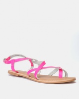 New Look Neon Leather Strappy Flat Sandals Pink Photo